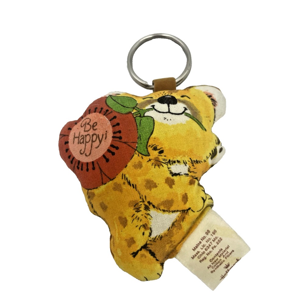 New Vintage 1970s ‎ Hallmark Keychain Key Chain Fabric Be Happy Cheetah